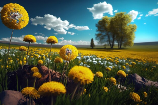 A field with yellow dandelionsThe beauty of nature Generative AI