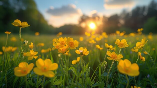 太陽 の 下 の 黄色い 花 の 畑