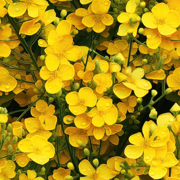 黄色い花の畑 冬のクレッスまたはラップシードの花