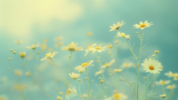 Photo a field of yellow flowers with a blue sky in the background