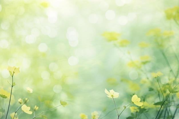 a field of yellow flowers with the sun shining through the leaves.