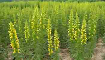 Photo a field of yellow flowers with the word  bee  on the side