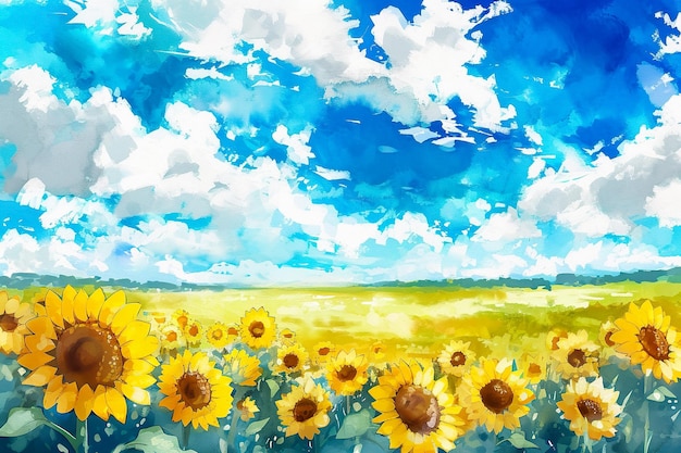 Photo a field of yellow sunflowers with a blue sky in the background