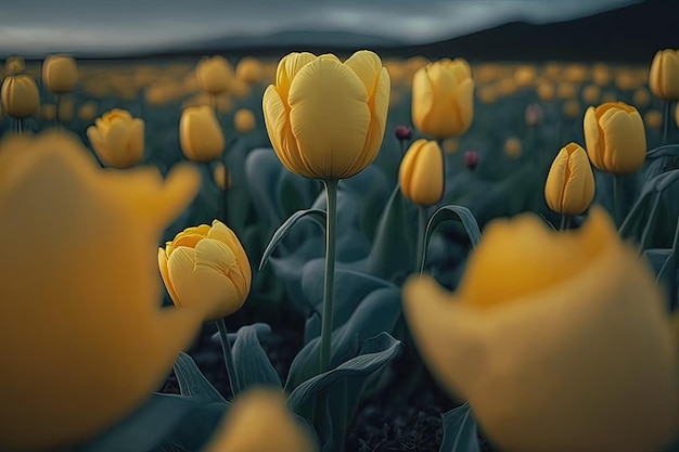 Field of yellow tulips , ai generated