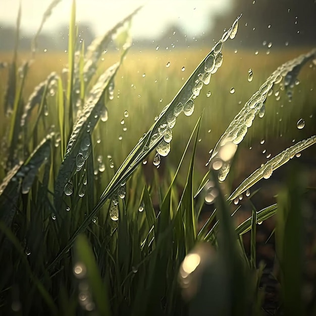 Fields full of paddy dew drops Generative AI