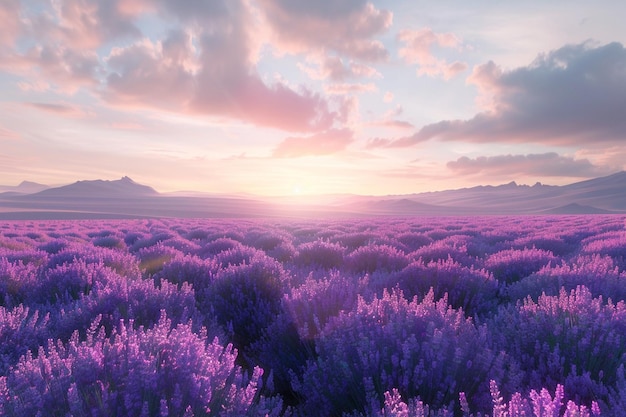 Fields of lavender under a pastel sky octane rende