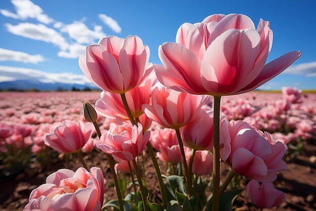 写真 ピンクのチューリップの畑 ピンク色の花の畑 人工知能が生み出した