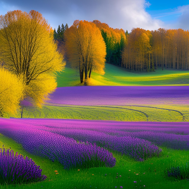 Fields sunset mountains rivers trees flowers spring autumn path lavender meadows blossoms