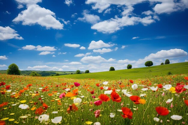 Foto fields of vibrant wildflowers in bloom