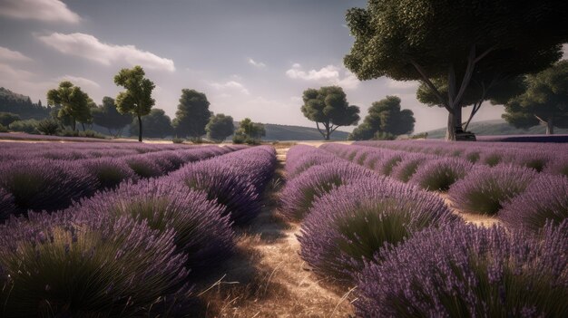 Fields with lavender generative ai