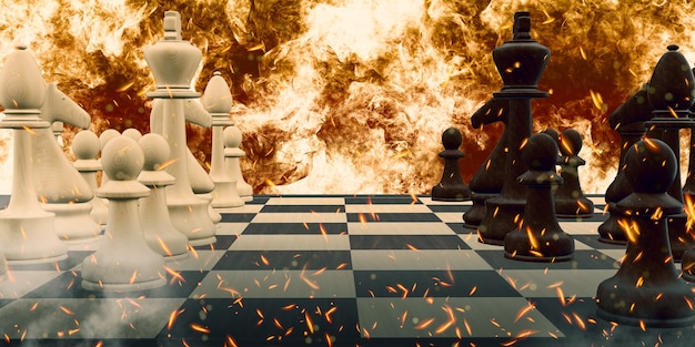 Fierce battle of chess board games 3d illustration