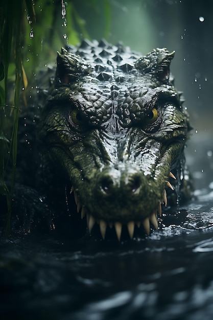 Premium AI Image | A Fierce Crocodile Lurking Just Below the Waters ...