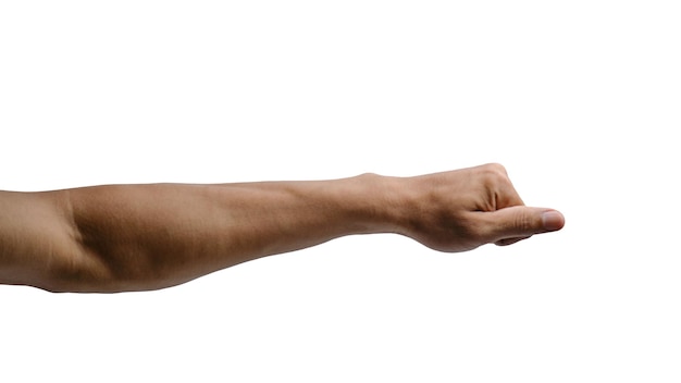 Фото Яростная решимость рука выбрасывается вперед со сжатым кулаком против белого или прозрачного фона