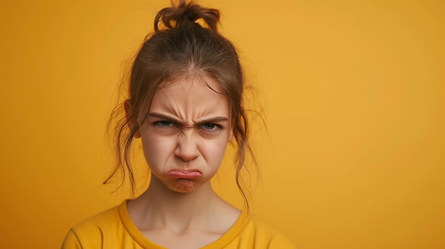 Fierce Emotions Teenage Girl Expressing Anger and Frustration Isolated on Solid Background with Copy Space