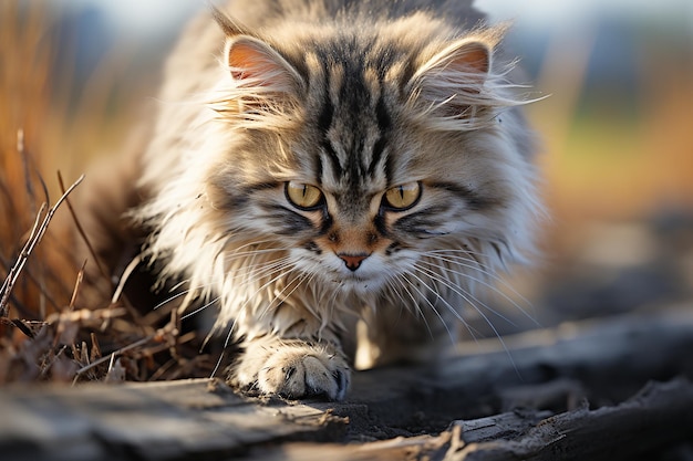 パノラマ ビュー の 中 で 激しい 猫 の 怒り の 猫