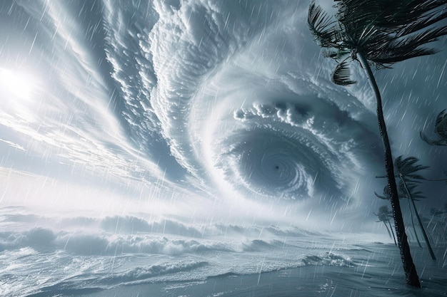 Photo a fierce hurricane with strong winds torrential rain and storm