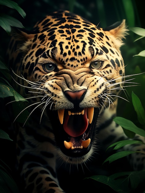 Premium AI Image | A Fierce Jaguars Face Emerging From Dense Jungle ...