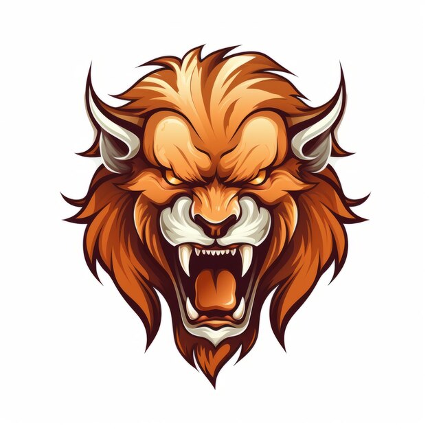 Foto logo del leone feroce con corna rosse arte fantastica dettagliata