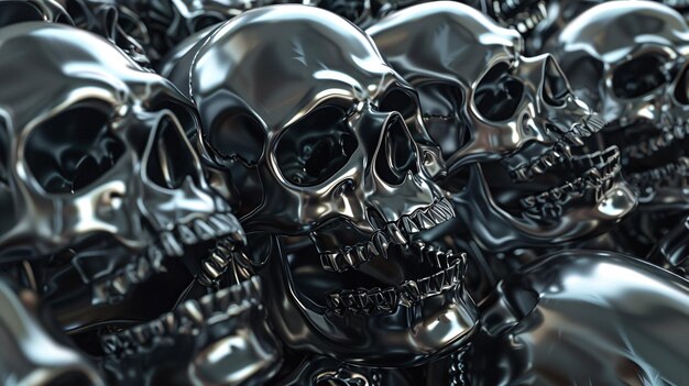 Photo fierce metallic skulls modern thrash design 3d artwork