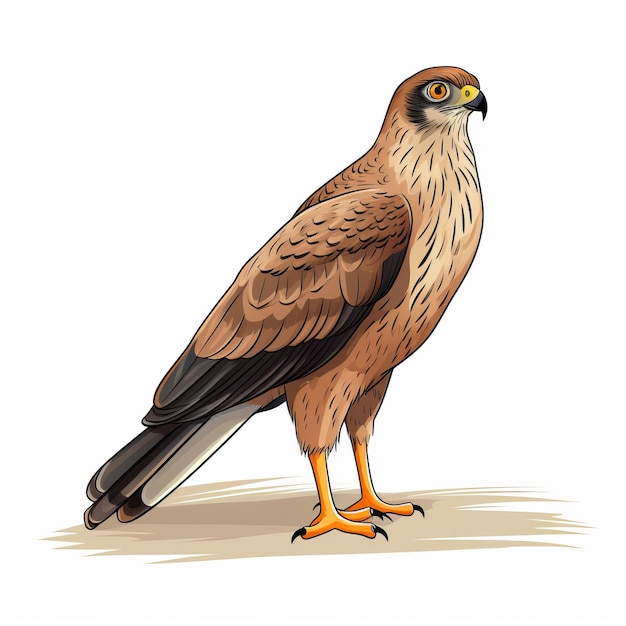 Fierce and Playful Steppe Harrier A Delightfully Cartoonish Side View Clipart on a Crisp White Back