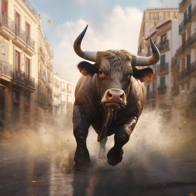 Photo the fierce spirit of spain embracing the bull as a symbol of realism