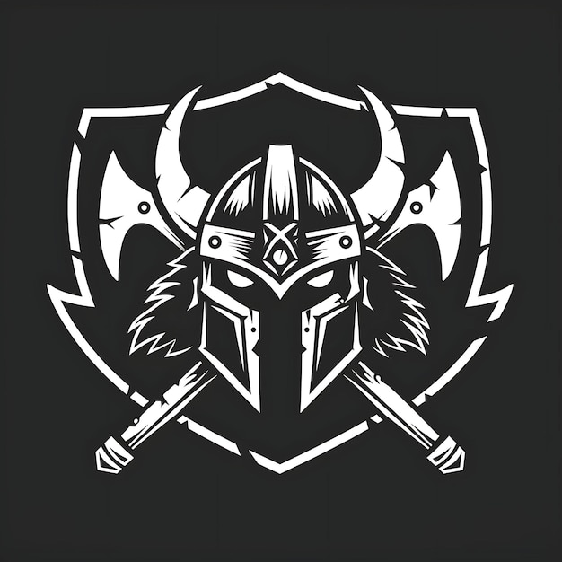Fierce Viking Clan Sign With Viking Helmet and Battle Axe Fo Creative Logo Design Tattoo Outline
