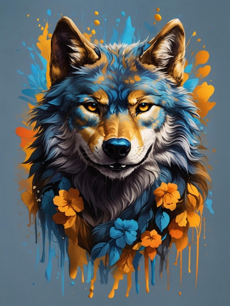 Fierce Wolf in Blue Vector Illustration for Tshirt Design