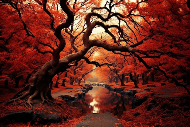 Fiery Autumn Trees Nature Wallpaper