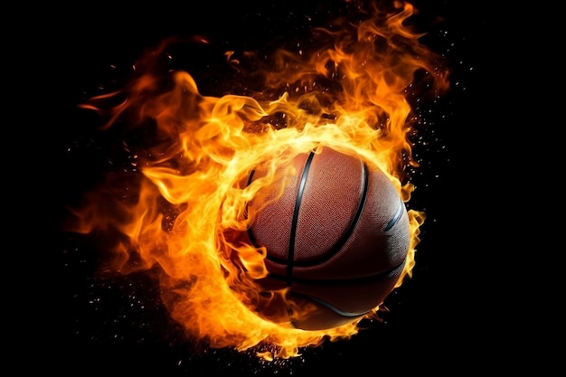 Fiery Basketball Ball in Freefall Generative AI