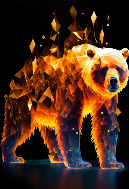 Photo fiery bear print or logo ai rendered