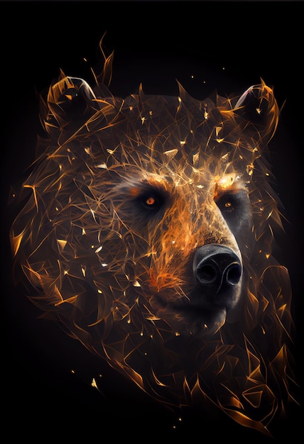 Fiery bear print or logo Ai rendered