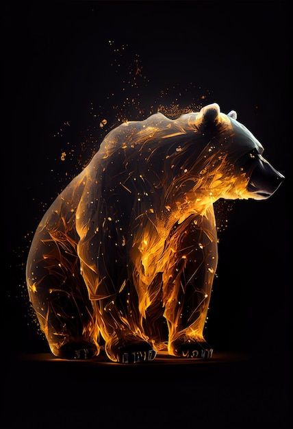 Photo fiery bear print or logo ai rendered