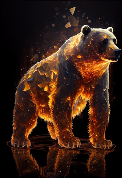 Photo fiery bear print or logo ai rendered