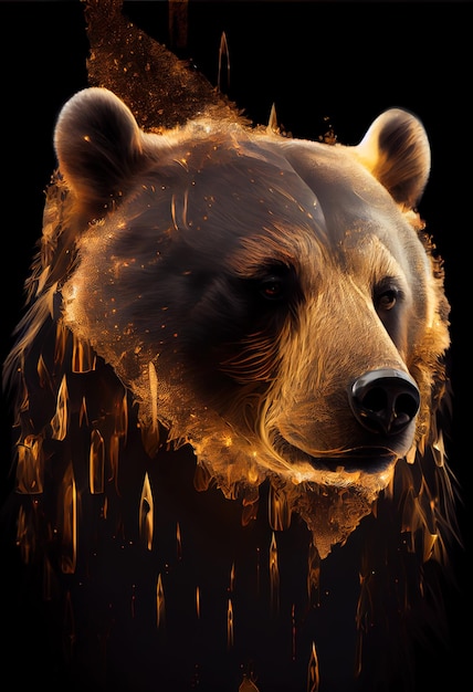 Fiery bear print or logo Ai rendered