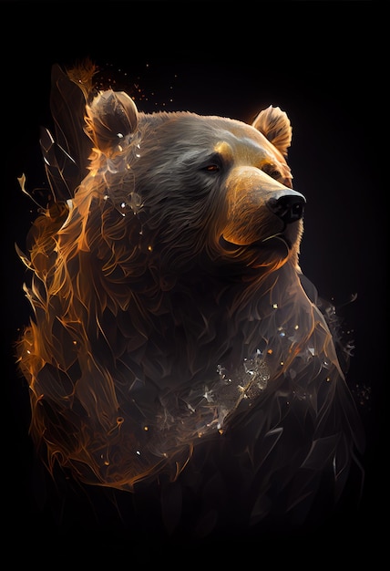 Fiery bear print or logo Ai rendered