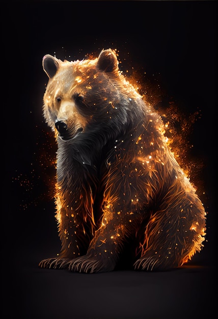 Fiery bear print or logo Ai rendered