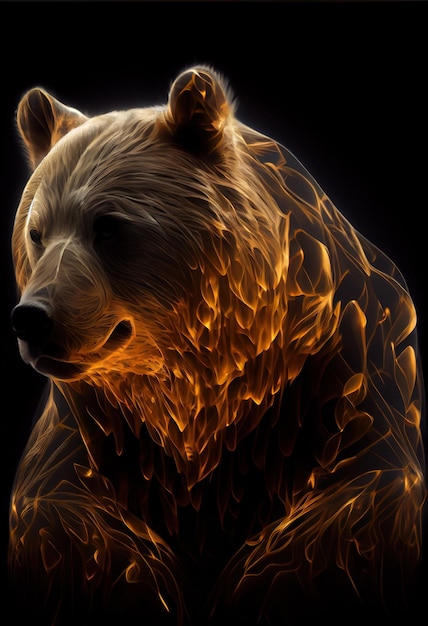 Fiery bear print or logo Ai rendered