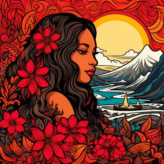 Photo fiery beauty capturing the majesty of heather brown's hawaiian goddess pele through vibrant red f