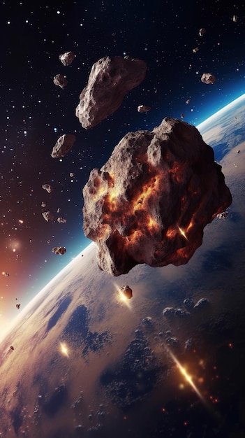 Fiery big asteroid falling to earth