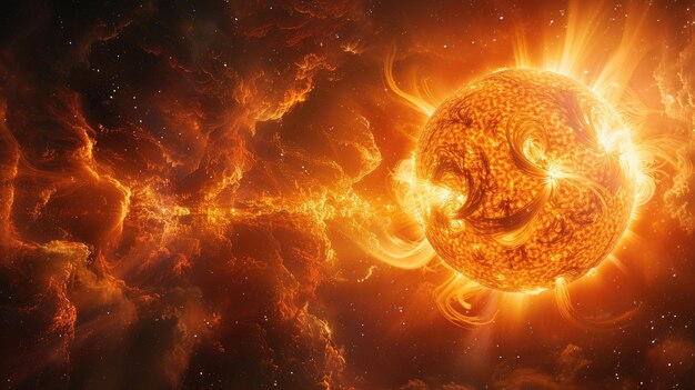 Fiery Celestial Spectacle Dramatic Sun Activity Artwork