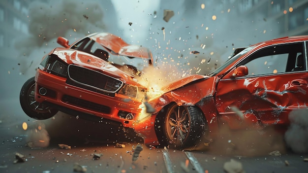 Photo fiery collision between two cars