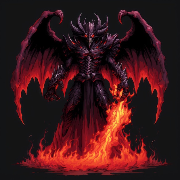 Fiery Demon A Dragoncore Chiaroscuro Portrait In 16bit Fire Emblem Style (불의 블럼 스타일의 드래곤 코어 치아로스쿠로 초상화)