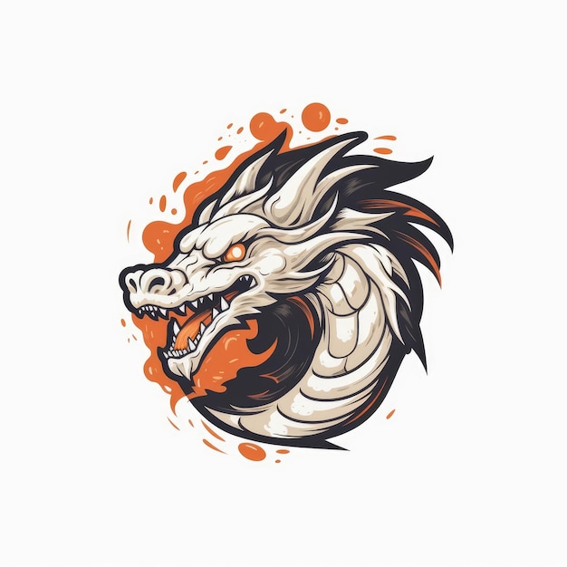 Огненный дракон доминирующий плоский векторный логотип с смелыми штрихами