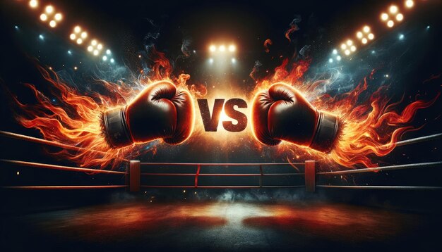 Photo fiery and electric boxing gloves clash concept