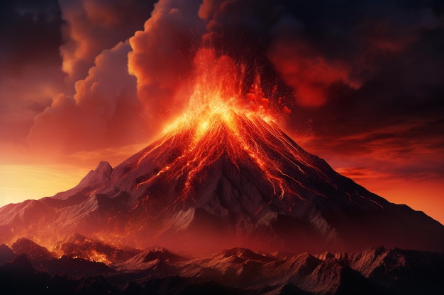 The fiery eruption of a volcano against a twilight 00735 03