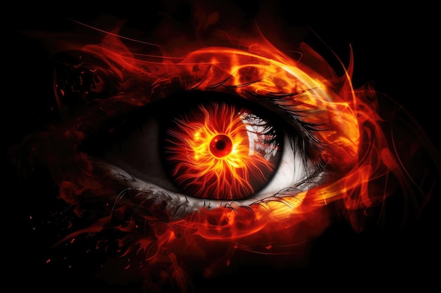 Fiery eye burning with rage and vengeance