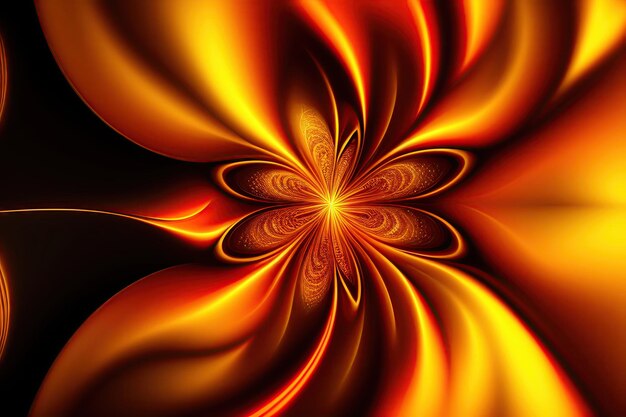 Fiery fractal lines form an abstract burning golden flower Fantasy light wallpaper