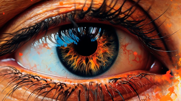 Fiery Gaze Close Up of Eye with Fireball Iris Generative AI