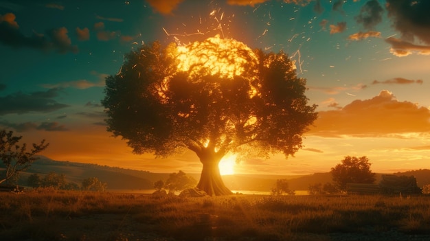 Fiery glowing tree