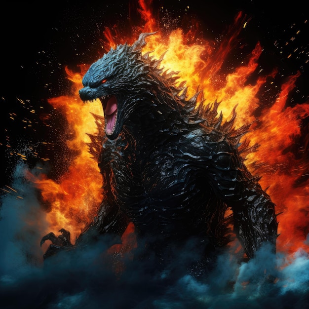 Fiery Godzilla in rage